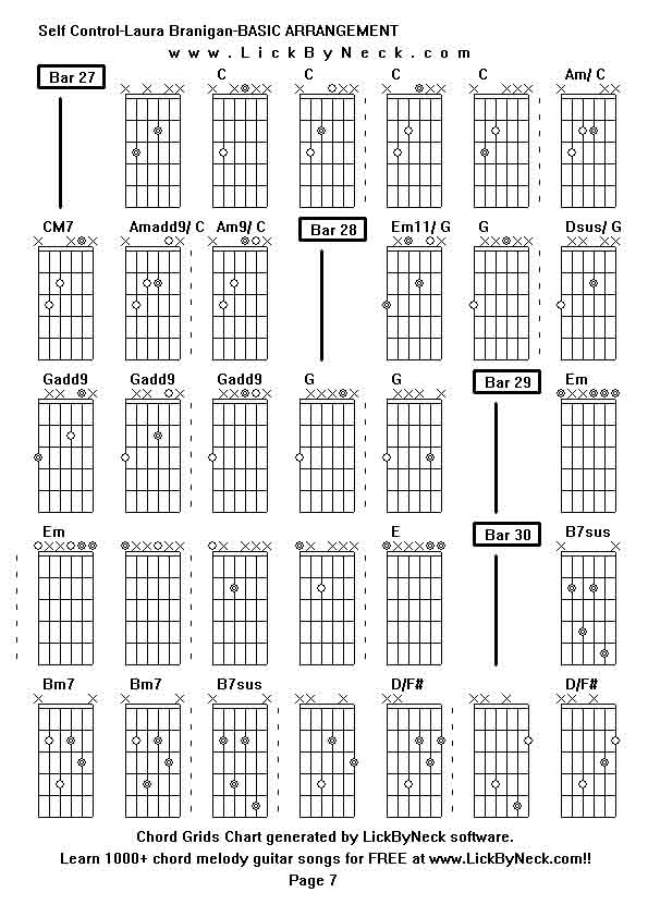 Chord Grids Chart of chord melody fingerstyle guitar song-Self Control-Laura Branigan-BASIC ARRANGEMENT,generated by LickByNeck software.